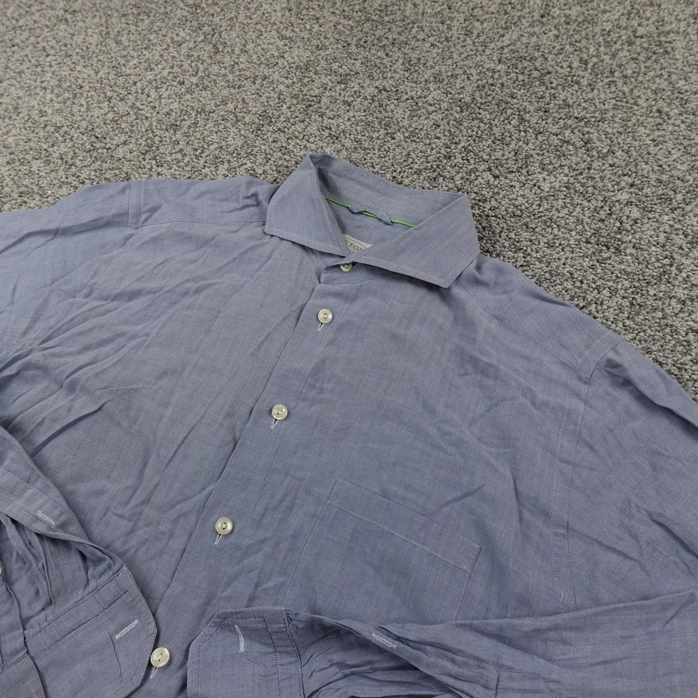 Eton Shirt Mens 16.5 42 L Blue Herringbone Slim Fit Long Sleeve Button Up Dress